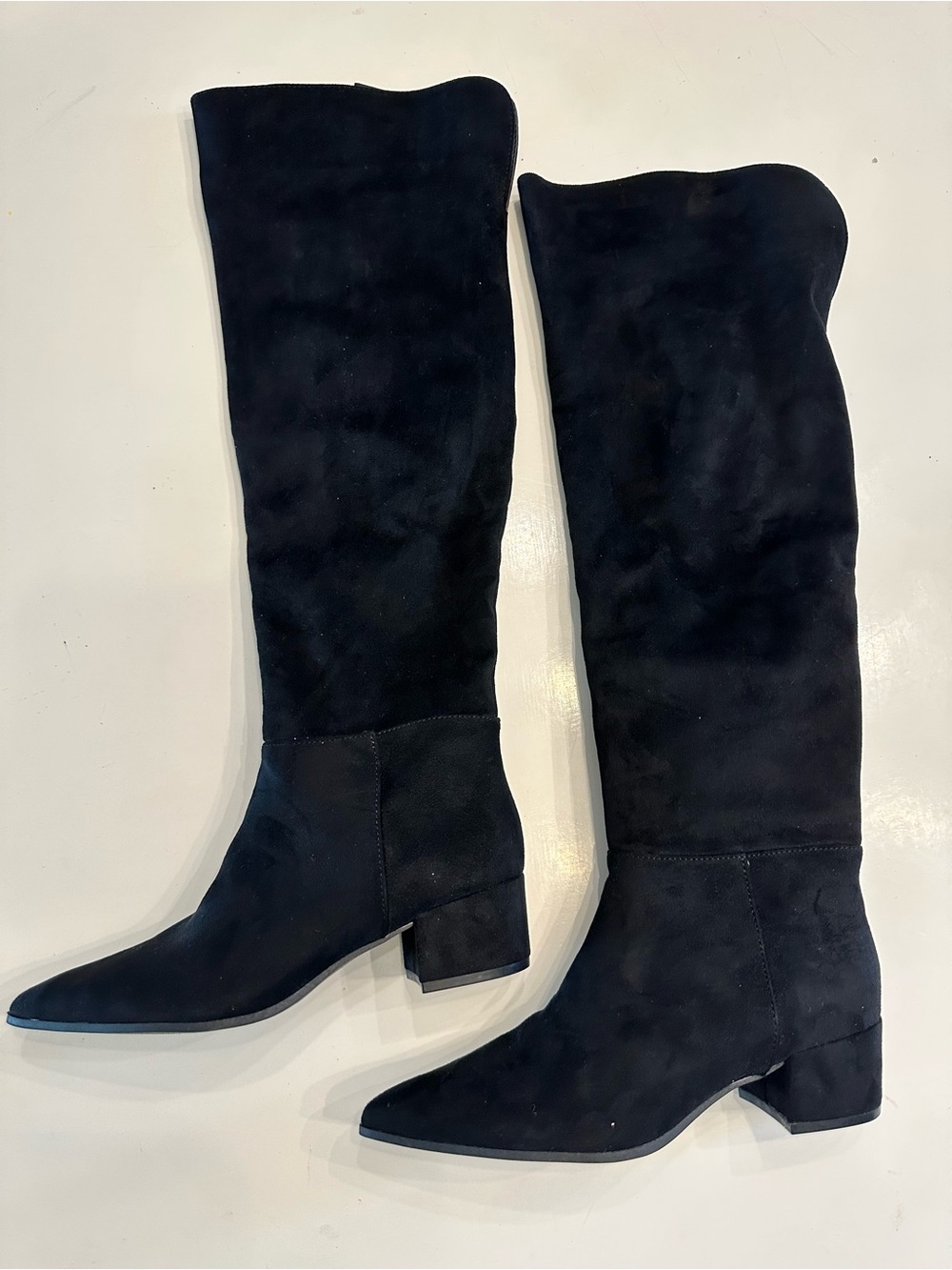 On 34th MACYS Black Suede Knee-High Block Heel Boots - Women Size 6.5 M